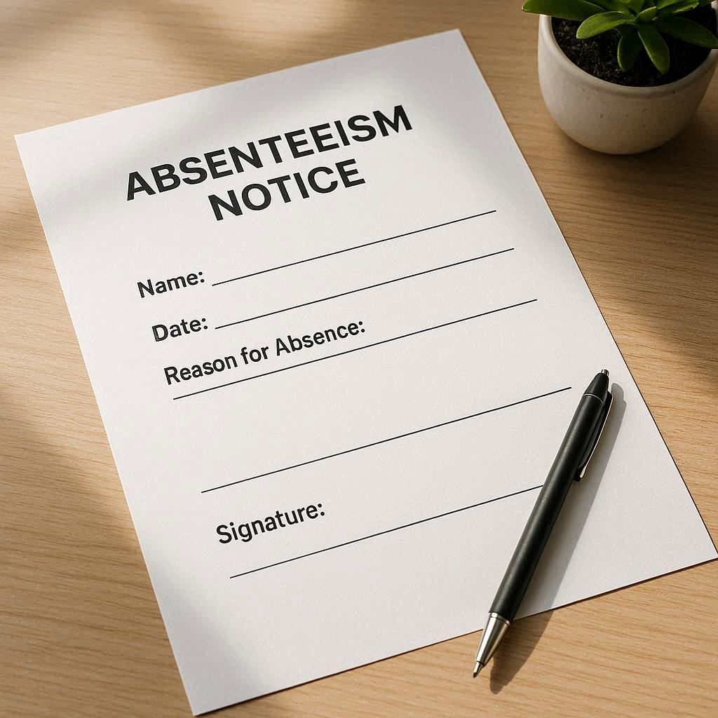 نموذج إشعار بالغياب عن العمل