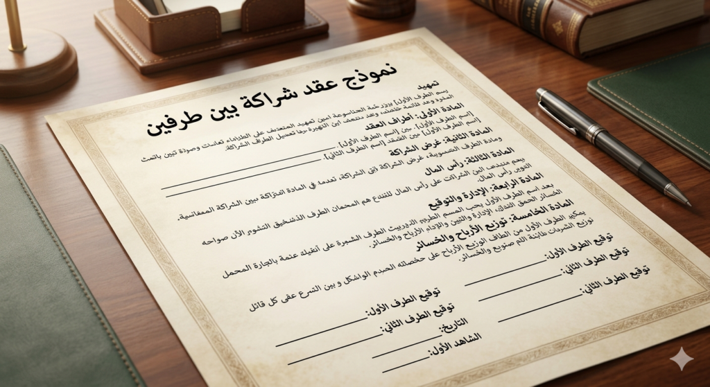 نموذج عقد شراكة بين طرفين