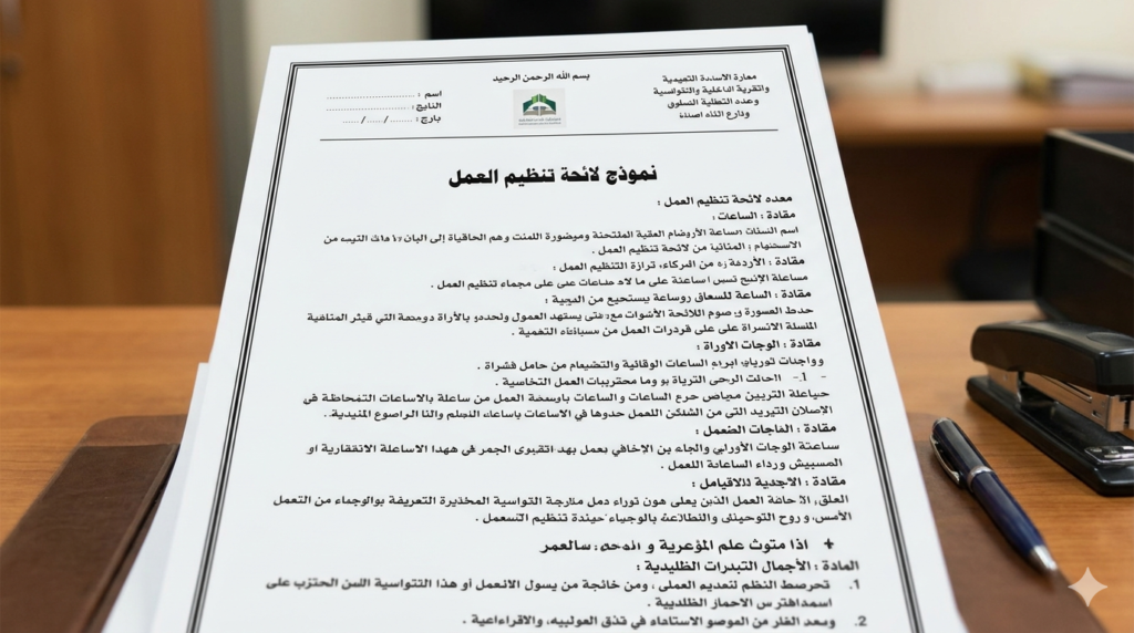 نموذج لائحة تنظيم العمل